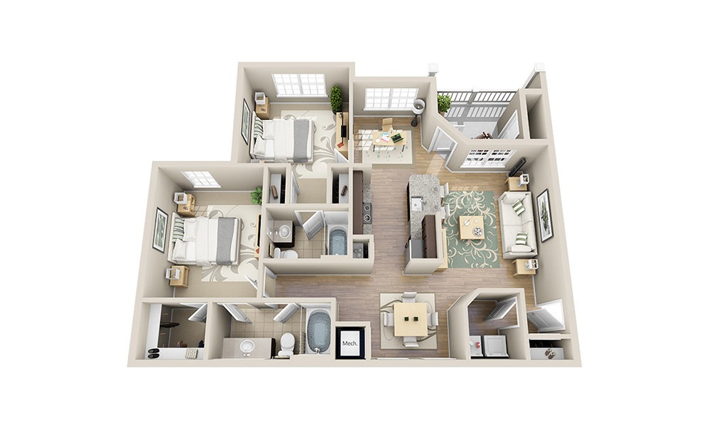 Edisto B1 - 2 bedroom floorplan layout with 2 baths and 1097 square feet.
