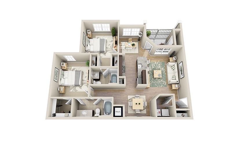 Edisto B1 - 2 bedroom floorplan layout with 2 bathrooms and 1097 square feet