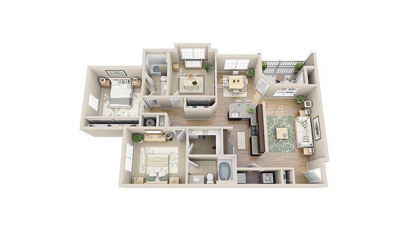 Seabrook C1 - 3 bedroom floorplan layout with 2 bathrooms and 1323 square feet
